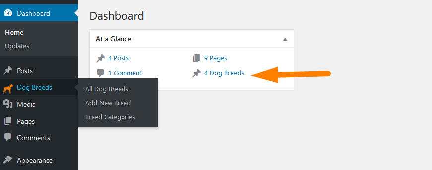 custom post types to ‘at glance' dashboard widget
