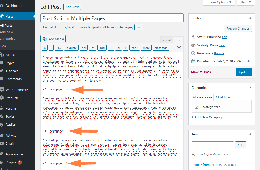split wordpress post into multiple pages
