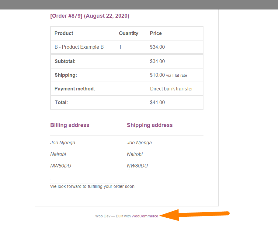 WooCommerce Remove Built with WooCommerce Email Footer