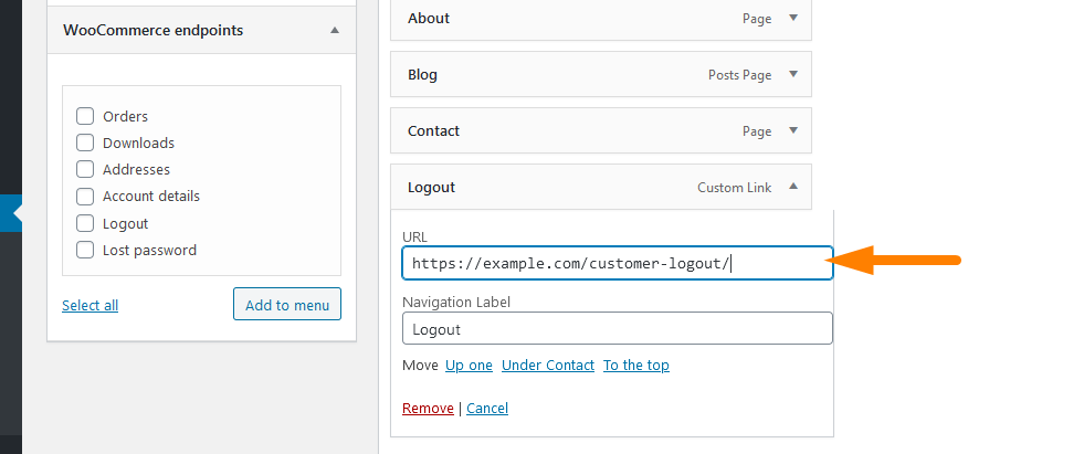 add logout to navigation WooCommerce