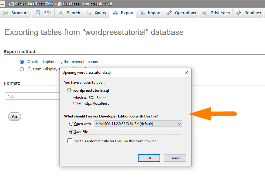 WordPress Database Export - Export -3