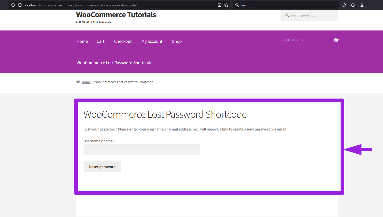 Create WooCommerce Lost Password Shortcode