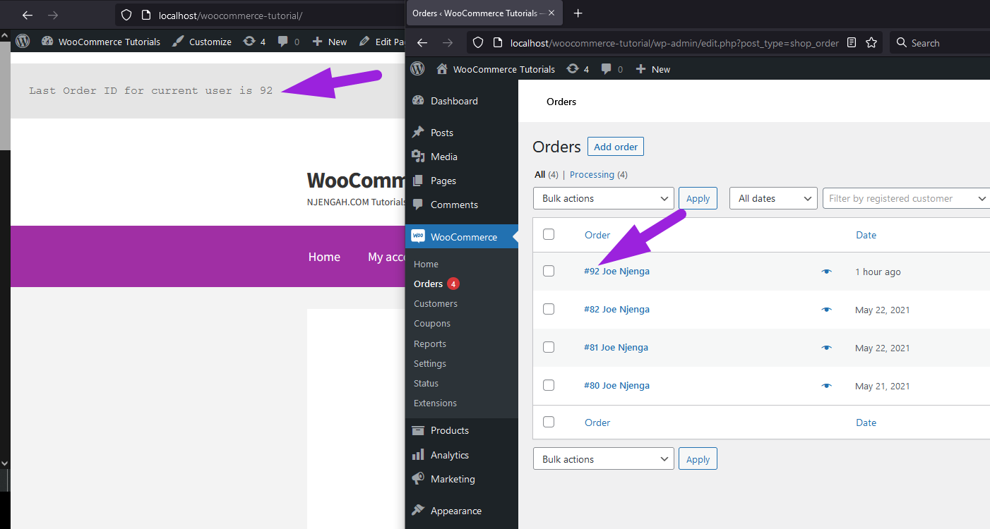 WooCommerce Get Last Order By user id current user