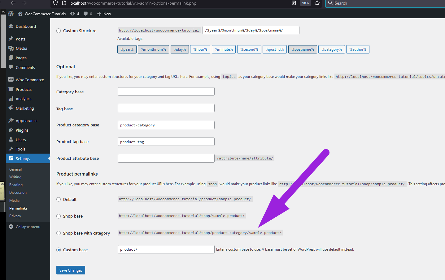 remove product category from url woocommerce without plugin - settings