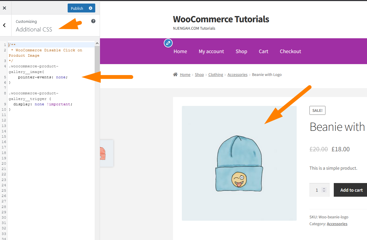 woocommerce disable click on product image