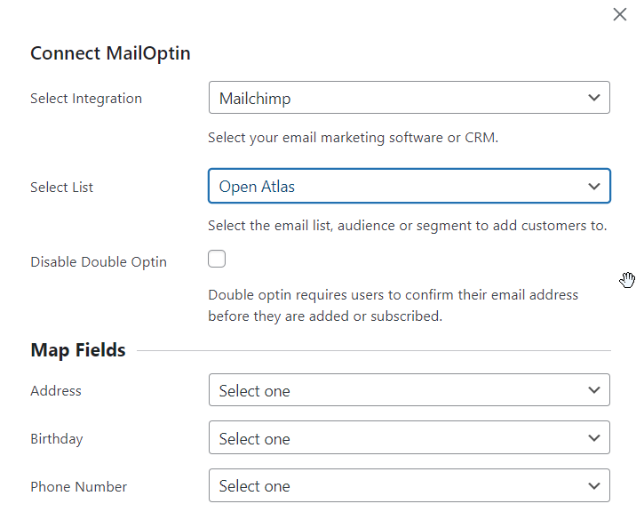 mailoptin setting in product category