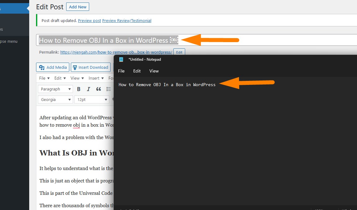 How to Remove OBJ In a Box in WordPress