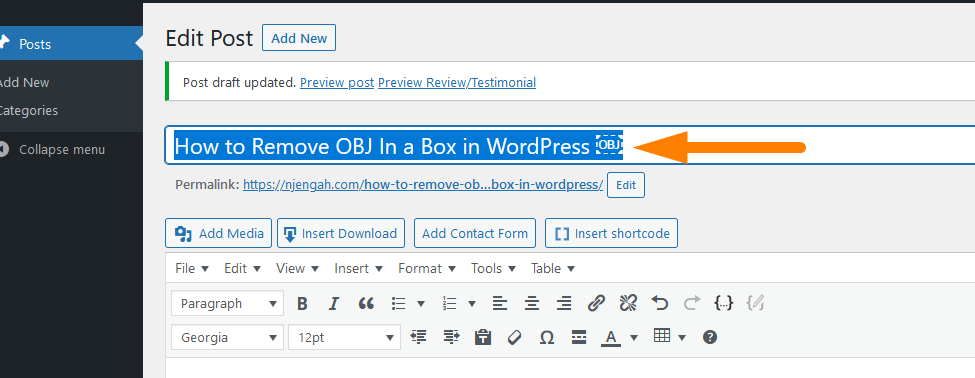 how to remove obj in a box in wordpress _ 1